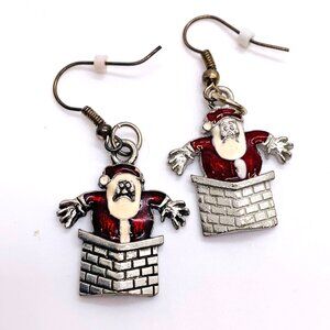 RI Bead and Components Santa Chimney Christmas Holiday Earrings Pierced Hanging
